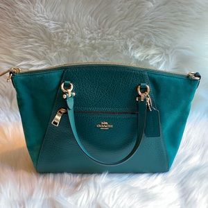 COACH Pebble Leather Suede Satchel Bag Viridian